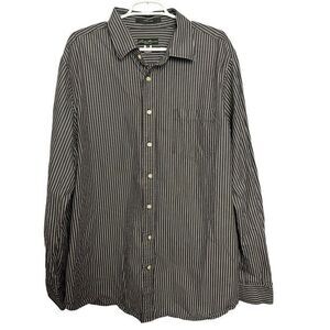 Eddie Bauer Shirt Mens XLT Legend Wash Button Up Gray‎ White Stripe Casual
